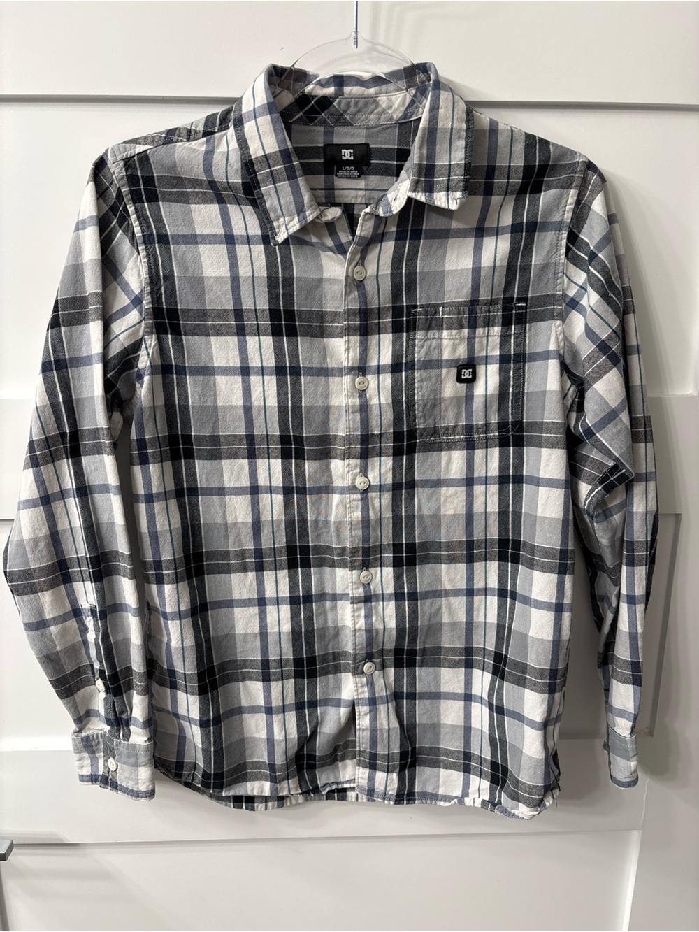 DC Boys Skate Flannel Black & White Plaid Button-Up Shirt